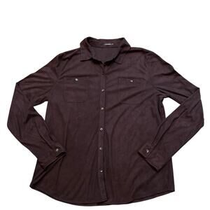 J. McLaughlin Doeskin Faux Suede Dark Brown Chest Pockets Button Down Women's XL